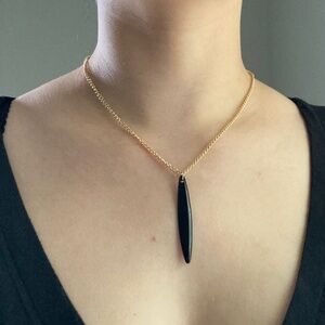 Enameled Gold-toned Vertical Black Pendant Necklace